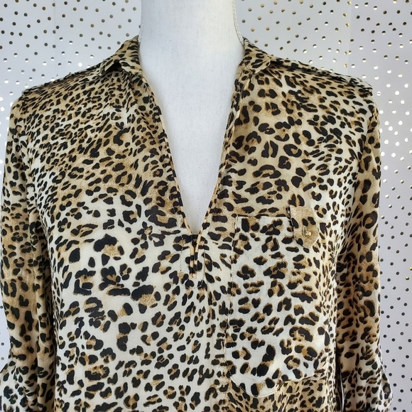 Zara Basic Leopard Tab Sleeve Popover Top - Picture 6 of 10